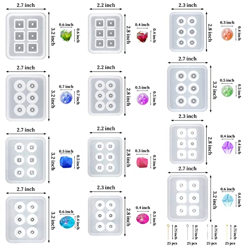 Suhome Resin Bead Molds for Jewelry 12 PCS Resin Molds Silicone with Hole Cabochon Gem Jewelry Making Epoxy Resin Molds for Earrings, Pendants,Bracelets and Necklaces - color: Bead
