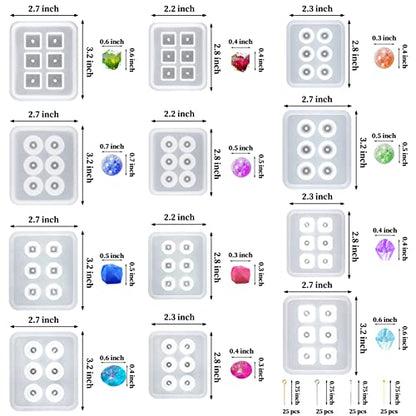 Suhome Resin Bead Molds for Jewelry 12 PCS Resin Molds Silicone with Hole Cabochon Gem Jewelry Making Epoxy Resin Molds for Earrings, Pendants,Bracelets and Necklaces - color: Bead