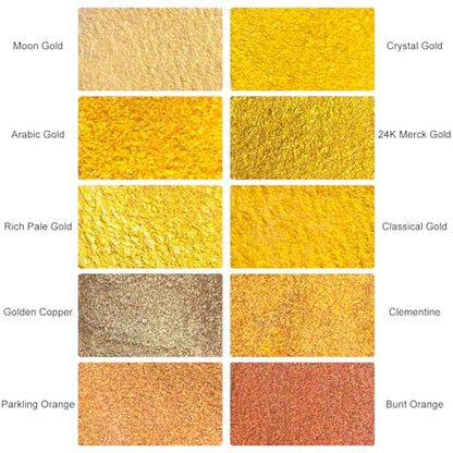 Gold Handmade Mica Watercolor Paint Set in Tin Case Metallic Full Pans Water Color Sparkly, Shimmer, Glitter for Artists in Hand Lettering, Junk Journaling, Painting(Set 1) - color: Set 1