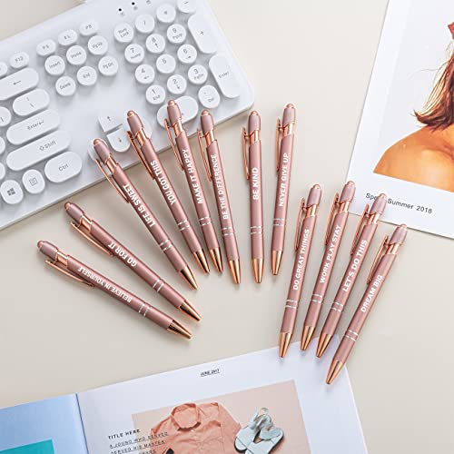 PASISIBICK 12 Pieces Rose Gold Inspirational Motivational Quotes Snarky Screen Touch Stylus Ballpoint Pens, Office Encouraging Scriptures, Black Ink (Rose Gold,Motivational) - color: Rose Gold,Motivational