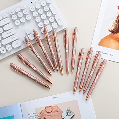 PASISIBICK 12 Pieces Rose Gold Inspirational Motivational Quotes Snarky Screen Touch Stylus Ballpoint Pens, Office Encouraging Scriptures, Black Ink (Rose Gold,Motivational) - color: Rose Gold,Motivational