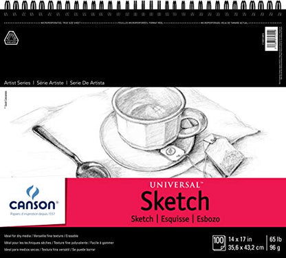 Canson Artist Series Universal Paper Sketch Pad, for Pencil and Charcoal, Micro-Perforated, Side Wire Bound, 65 Pound, 14 x 17 Inch, 100 Sheets - size: 14" x 17" (1 Pack), style: 14" x 17" Top Wire
