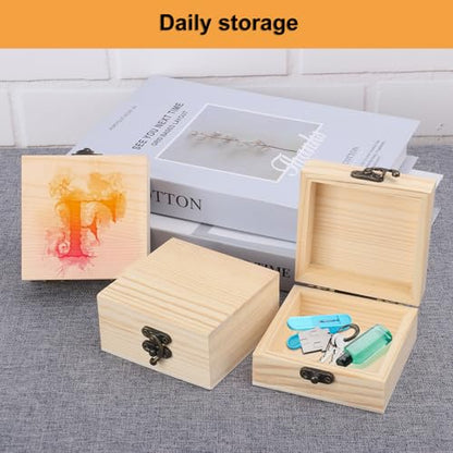GNIEMCKIN 14 Pack Wooden Box with Hinge Lids, Unfinished Unpainted Wood Boxes for Crafts, DIY Projects, and Jewelry Storage (3.54x3.54x1.77 inch) - size: 14 Pack (3.54x3.54x1.77 inch)