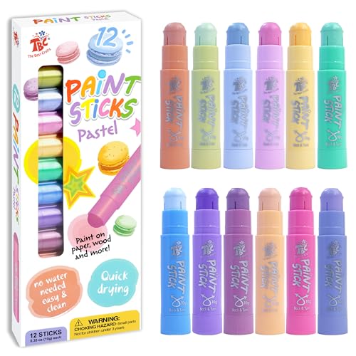 TBC The Best Crafts Paint Sticks, 12 Colors Pastel, Washable, Non-toxic, Tempera Paint Sticks for Kids and Students - color: 12 Colors Pastel