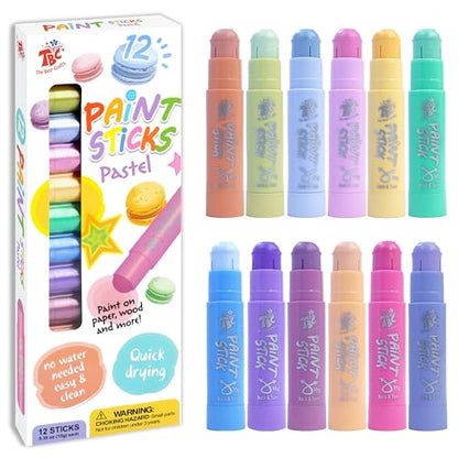 TBC The Best Crafts Paint Sticks, 12 Colors Pastel, Washable, Non-toxic, Tempera Paint Sticks for Kids and Students - color: 12 Colors Pastel