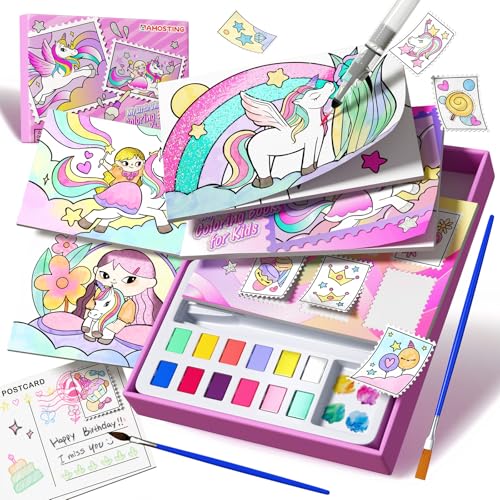 AMOTING Paint with Water Coloring Books for Toddlers, Mess Free Watercolor Painting Set for Kids Ages 3-8, Art Craft Drawing Toy, Birthday & Christmas Gift for Girls & Boys (Magical Unicorn)