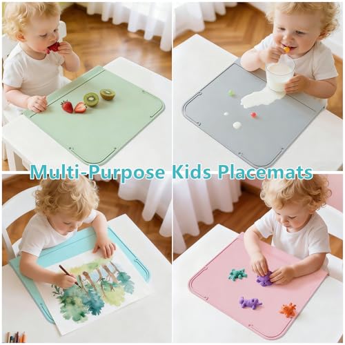 Kids Placemats, Silicone Placemats for Baby & Kids, Baby Place Mats with Teething Edge Bumper, Waterproof Dinning Table Mat, Dishwasher Safe (Sage Green, 12''×10'') - color: Sage Green