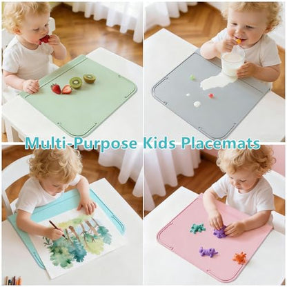 Kids Placemats, Silicone Placemats for Baby & Kids, Baby Place Mats with Teething Edge Bumper, Waterproof Dinning Table Mat, Dishwasher Safe (Sage Green, 12''×10'') - color: Sage Green