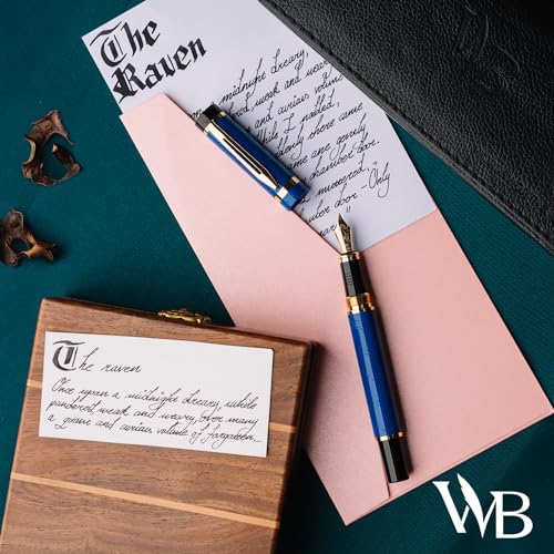 Wordsworth & Black Primori Fountain Pen Set - Blue Gold, Medium Nib, Gift Case, 24 Ink Cartridges, Refill Converter, Manual, Smooth Writing, Left & Right Handed | Blue Gold, Gift for Men & Women, Metal Body, 18K German Iridium, Calligraphy, Converter + 24