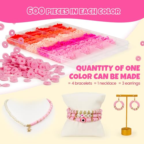 Gionlion 25000 Pcs Clay Beads Bracelet Making Kit Abundant Single Color Heishi Beads, 7 Boxes Polymer Beads for Bracelets Jewelry Making kit with Charms, DIY Arts and Crafts Gifts - style: 25000PCS