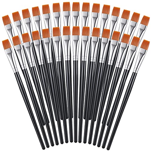 Zonon 30 Pieces Paint Brushes Bulk Small Flat Top Acrylic Oil Paint Brush for Artists Mini Touch up Crafts Detail Painting(1/2 Inch,Black) - color: Black, size: 1/2 Inch