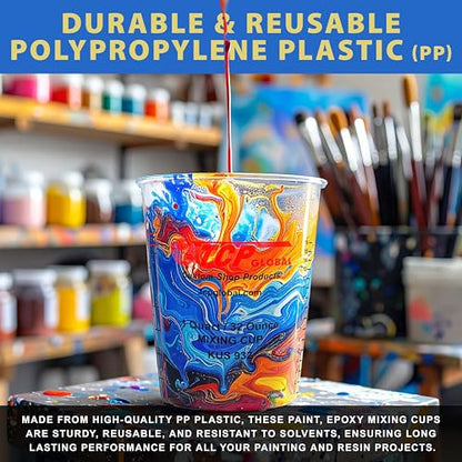 Custom Shop Paint Mixing Cups, 32-Ounce (36 Pack) - Plastic Measuring Cups for Liquids, Automotive Painting, Epoxy Resin, Acrylic Arts, Crafts, Disposable or Reusable, Graduated, Mixing Ratios - style: 36 Cups + 12 Lids