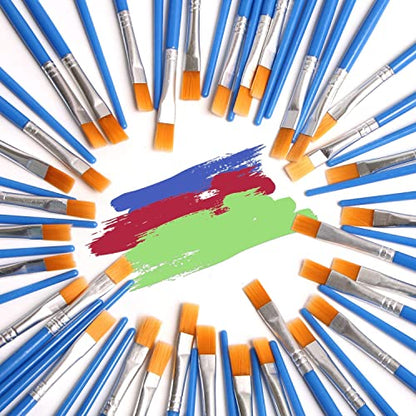 DECYOOL 60 Pcs Flat Paint Brushes Bulk, Small Paint Brush Set for Kids and Adults, Artist Painting Kits for Acrylic, Oil, Watercolor, School Classroom Arts Crafts - style: Flat Brushes