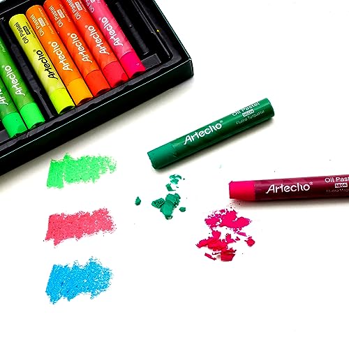 Artecho Neon Oil Pastels Set of 12 Colors (10 x 70 mm) | Soft Oil Pastels, Art Painting, Drawing, Blending - style: 12 Neon Colors