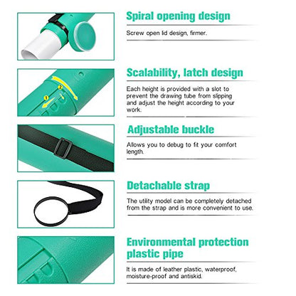 DEWEL Document Tube,Plastic Expanding Poster/Art/Document Storage Tube 24.5 to 40 inches Adjustable with Carrying Strap Waterproof and Light-Resistance Telescoping Carrying Case (Green-Large Size) - color: Green (Round), size: Large