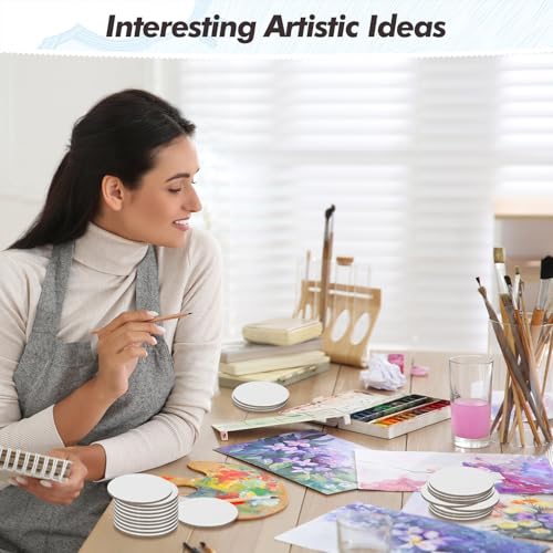 Engrowtic 50 Pcs Magnetic Painting Canvas Panel Mini Canvas Boards for Painting Mini Tile Art for Fridge Locker Art Crafts DIY(4 in,Round) - size: 4 in, style: Round