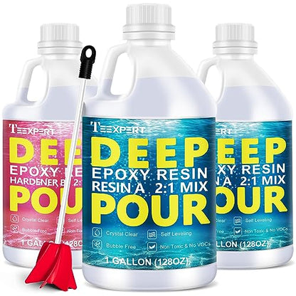 Teexpert Deep Pour Epoxy Resin, 3 Gallon Epoxy Resin Kit for 2-4" Pour Depths, Crystal Clear & High Gloss, Bubble-Free Casting Resin for River Tables, Flower Preservation and Mold Crafts - 2:1 Mix - size: 3 Gallon