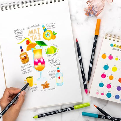 Tombow 56243 Dual Brush Pen Art Markers, Happy Hour, 6-Pack, Water-Based Ink, for Hand Lettering, Watercolor, Fine Art, Illustrations