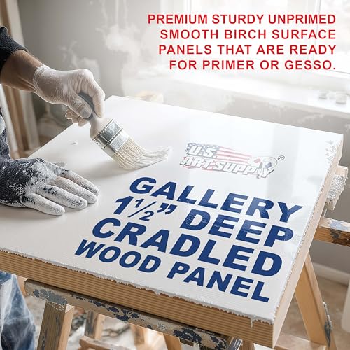 U.S. Art Supply 4" x 4" Unfinished Cradled Wood Panels for Painting, Gallery 1-1/2" Deep (4 Pack) - Artist Depth Birch Wooden Wall Canvases - Mixed-Media Craft, Acrylic, Oil, Encaustic, Paint Pouring - size: 4" x 4", style: Square