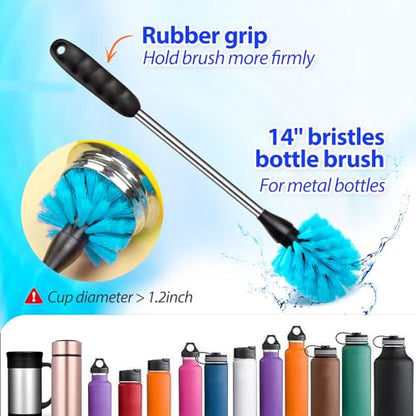 Holikme Bottle Brush Tube Cleaning Lab Set with Long Handle, Cup Cleaner for Washing Narrow Neck Beer Wine Decanter Pipes Lids Sinks Cap Covers, Pink - color: Pink