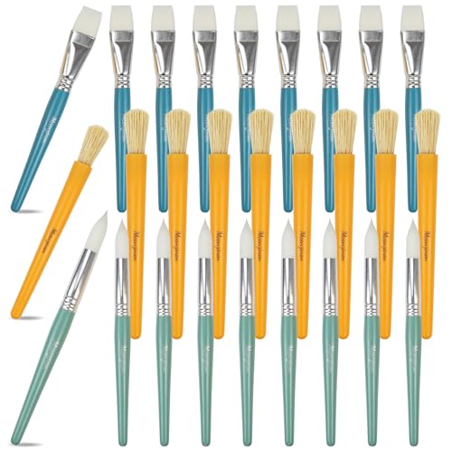 24 Pcs Paintbrush Variety Classpack, Back to School Art Supplies for Kids, Flat & Round Paint Brushes for Toddlers & Classrooms, Easy Grip - size: 24PCS