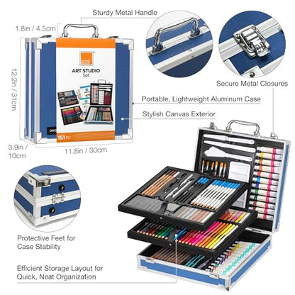 COLOUR BLOCK 151-Piece Professional Art Supply Set with Mixed Media, Paint Kit & Brushes in Aluminum Case, Complete Art Supplies for Adults, All Level Artists, Travel Art Set