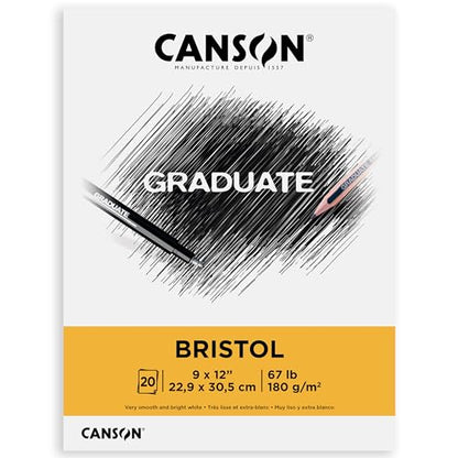 Canson Graduate Bristol Pad, Foldover, 9x12 inch, 20 Sheets | Artist Paper for Adults and Students - Drawing, Sketching, Markers and Art Journaling,White (Pack of 12) - size: 9x12 inch (Pack of 12)