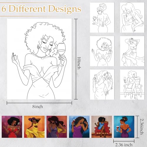 Dinifee 6 Pack Pre Drawn Canvas for Painting Pre Printed Canvas Kit 8 x 10 Inch Stretched Cotton Paint and Sip Set for Adults Couple Party Graduation Summer Date Night(Charming Lady) - style: Charming Lady