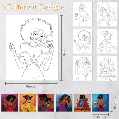Dinifee 6 Pack Pre Drawn Canvas for Painting Pre Printed Canvas Kit 8 x 10 Inch Stretched Cotton Paint and Sip Set for Adults Couple Party Graduation Summer Date Night(Charming Lady) - style: Charming Lady