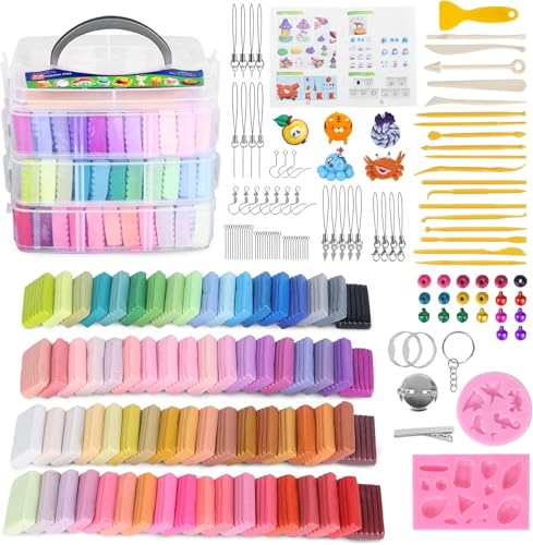 Aestd-ST Polymer Clay Kits 72 Colors, Modeling Clay for Kids, Non-Stick Molding Oven Bake with 20 Sculpting Tools and 82 DIY Accessories, Craft Gift for Children and Adults - color: 72 Colors