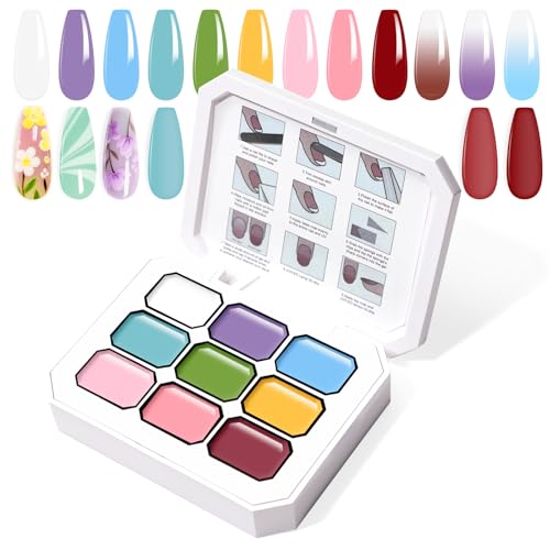 Gradient Painting Gel, 9 Bright Colors Ombre Gel Nail Polish Light Pink Blue Summer Kit Sponging for Pigment Pat Nails Aura Nails French Manicure Soak Off UV Bloom Summer - color: Bloom Summer