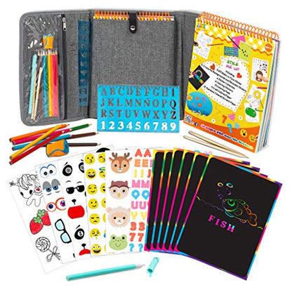 Activity Book for Girls and Boys - Premium Case Includes Large 60-page - 420 Stickers, Rainbow Scratch Papers, Reusable Stickers, Coloring Pencils, Numbers and Letters Stencil - Educational Toys Gift - color: Activity Book