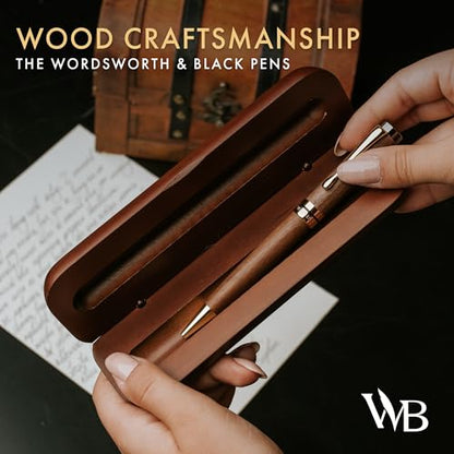 Wordsworth and Black Ballpoint Pen Set - Stunning Luxury Pen Bamboo Brownwood Gold Finish, Refillable, Best Ball Pen for Men & Women, Black Ink Refill, Elegant, Point Pen - color: Brown Wood