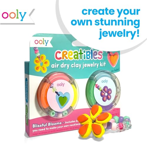Ooly Creatibles Air Dry Clay Jewelry Kit for Kids, DIY Art Jewelry Making Kit with 6 Clay Colors, Beads, Shaping Tool, and Elastic Yarn, Non-Toxic Gifts for Kids Ages 6 and Up - style: 6 Colors Jewelry Kit