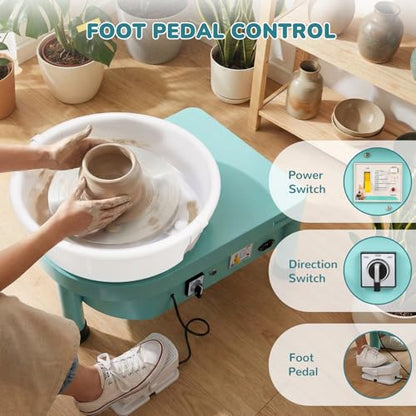 Bonoutil 10" Electric Pottery Wheel with Foot Pedal for Adults, Easy to Center Ceramic Forming Machine Max 20 lbs Capacity Clay Beginner's Art Sculpting Tools Kit for Home Use (Mint Green) - color: Mint Green