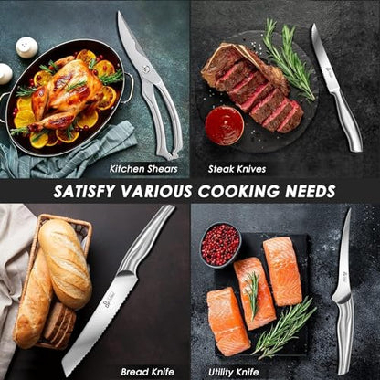 DDF iohEF Kitchen Knife Set with Block, 16 PCS Knife Sets for Kitchen with Block Japanese Stainless Steel, Ultra Sharp Chef Knife Set with Sharpener - color: 16PCS Kitchen Knives