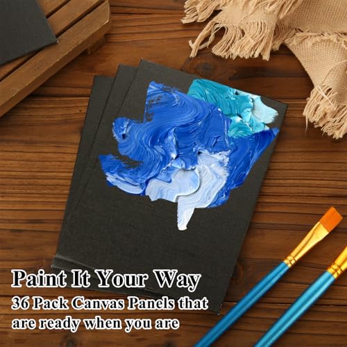 36 Pack 5 x 7 Inch Black Canvases for Painting Canvas Panels Cotton Canvas Board for Oil Acrylic Painting