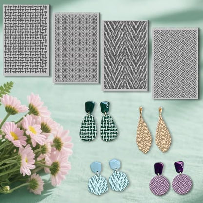 4 Pcs Fabric Textures Element Clay Texture Mat Polymer Clay Texture Sheets DIY Tools for Pottery Earring Jewelry Making Stamp Engraving Machines, 4x2.6inch - style: Fabric Textures