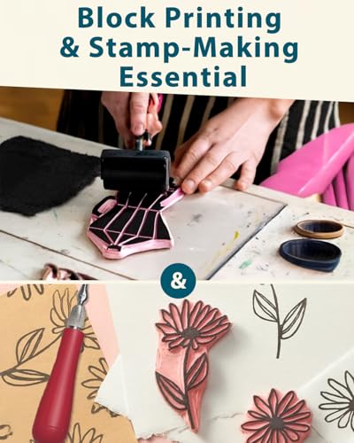 Bluvizo Linocut Tools Block Printing Kit: Stamp Carving Printmaking Kit Supplies with Ink, 12 Rubber Blocks, Brayer, Linoleum Cutters, Tracing Papers, Instruction for Beginners Hobby DIY Gift