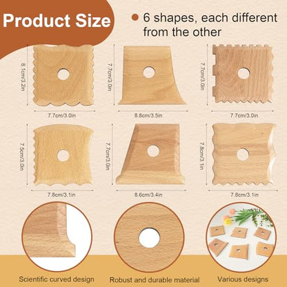 DIYOOHOMY 6 Pcs Wooden Pottery Ribs Trimming Tools, Beech Wood Clay Foot Shaper Set for Wheel Throwing Carving Sculpting Texturing, Pottery and Ceramics Clay Tools Supplies - color: wood-6