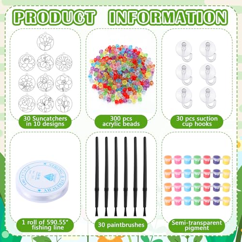 WinnerWhy 30 Sets Spring Flower Suncatchers Window Art Kits, Mother's Day Floral DIY Sun Catchers Crafts Paint Your Own Window Ornaments for Adult Home Birthday Activity Party Decor - style: Floral Style