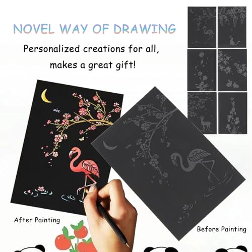 12sheets Scratch Art for Adults 7.9x5.5 inch Magic Paint by Scratch Kit Cards DIY Craft Gift with 6 Rainbow Scratch Paper Tools (Flower Language) - style: Flower Language