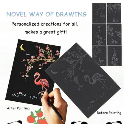 12sheets Scratch Art for Adults 7.9x5.5 inch Magic Paint by Scratch Kit Cards DIY Craft Gift with 6 Rainbow Scratch Paper Tools (Flower Language) - style: Flower Language