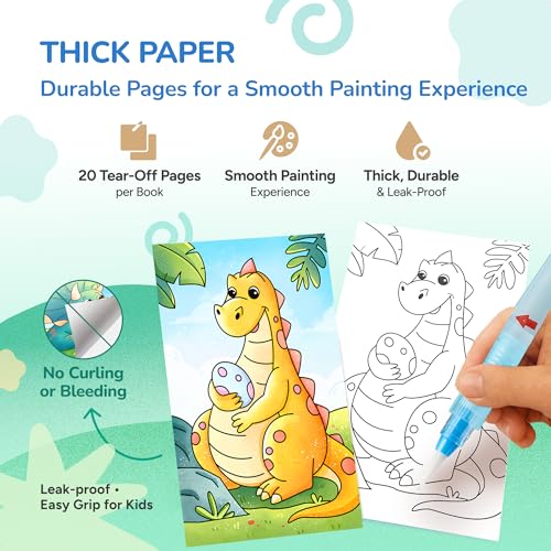 JoyCat 2 Pack Pocket Paint with Water Coloring Books for Kids, Art & Craft Activity Toy Set, Creative Travel & Home Painting Kit, Gifts for Girls & Boys Ages 3-8 (Ocean Princess & Dinosaurs) - style: 2 Pack - Ocean Princess & Dinosaurs