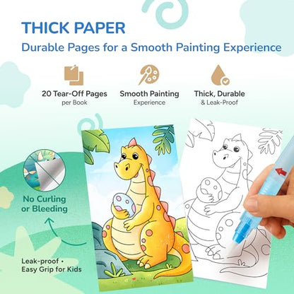 JoyCat 2 Pack Pocket Paint with Water Coloring Books for Kids, Art & Craft Activity Toy Set, Creative Travel & Home Painting Kit, Gifts for Girls & Boys Ages 3-8 (Ocean Princess & Dinosaurs) - style: 2 Pack - Ocean Princess & Dinosaurs