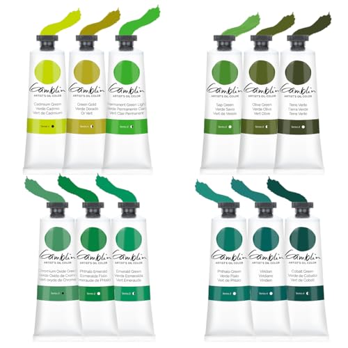 Gamblin Artist Oil Paint Set For Professionals - GREEN SET - 37ml Tubes - color: Green