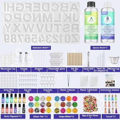 IGaitey Epoxy Kit with Reverse Alphabet Molds for Keychain Pendant | Beginner-Friendly Resin Kit with Backward Letter Molds, 169 Pcs Pigments & Tools for Adult DIY Jewelry Casting - size: Alphabet 100ml