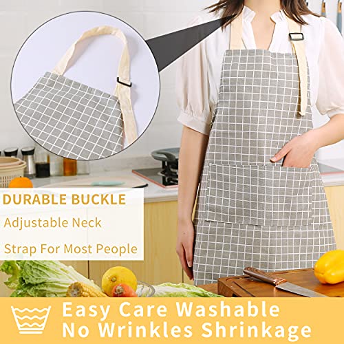 Tosewever 2 Pieces Kitchen Cooking Aprons, Waterproof Linen Adjustable Bib Aprons with 2 Pockets for Women Men Chef (Grey Stripes/Plaids, 2) - color: Grey Stripes/Plaids