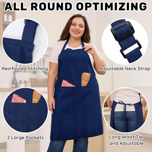2 Pack Plus Size Waterproof Cooking Chef Apron with 2 Pockets for Men Women - color: Navy Blue
