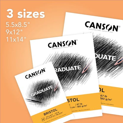 Canson Graduate Bristol Pad, Foldover, 9x12 inch, 20 Sheets | Artist Paper for Adults and Students - Drawing, Sketching, Markers and Art Journaling,White (Pack of 12) - size: 9x12 inch (Pack of 12)